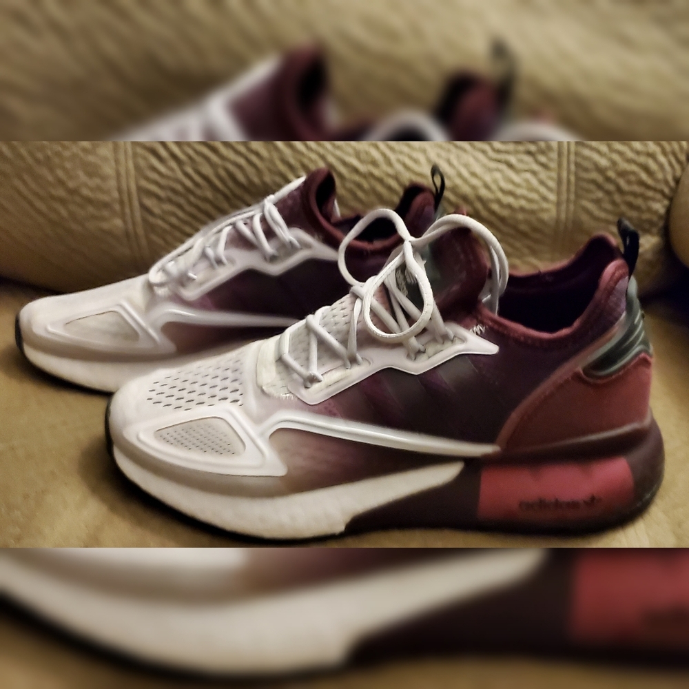 Adidas Originals ZX 2K Boost Maroon/White Ombre-Dyed Lace-Up Casual Shoes